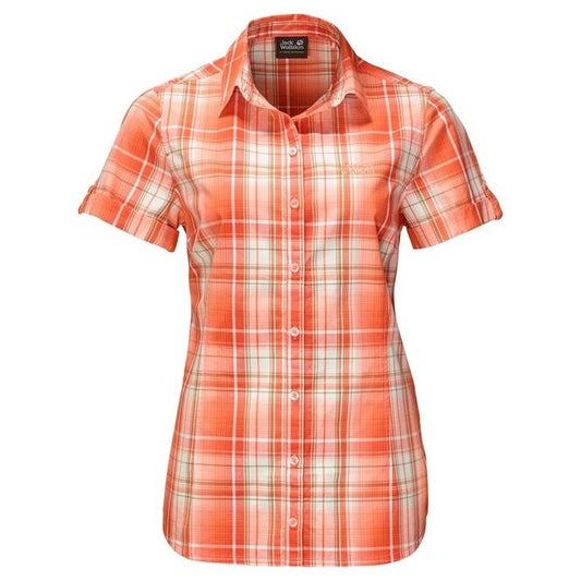 Jack Wolfskin Women's Maroni River Short Sleeve Shirt - Papaya Checks