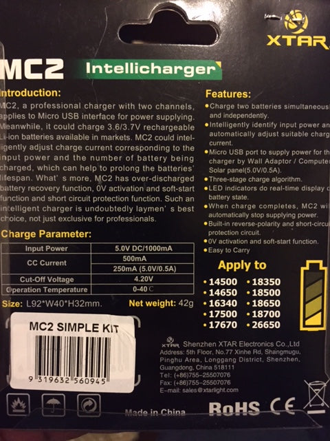 MC2 Univversal 2x Lithium Charger - USB