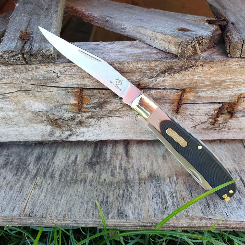 Wolf Creek 2 Blade Trapper/Stockman Knife with Pick and Tweezers