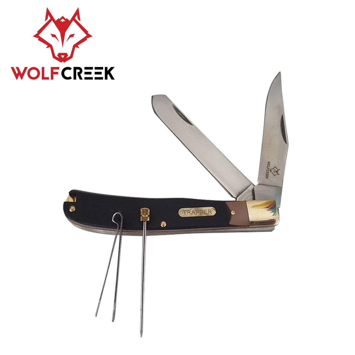 Wolf Creek 2 Blade Trapper/Stockman Knife with Pick and Tweezers